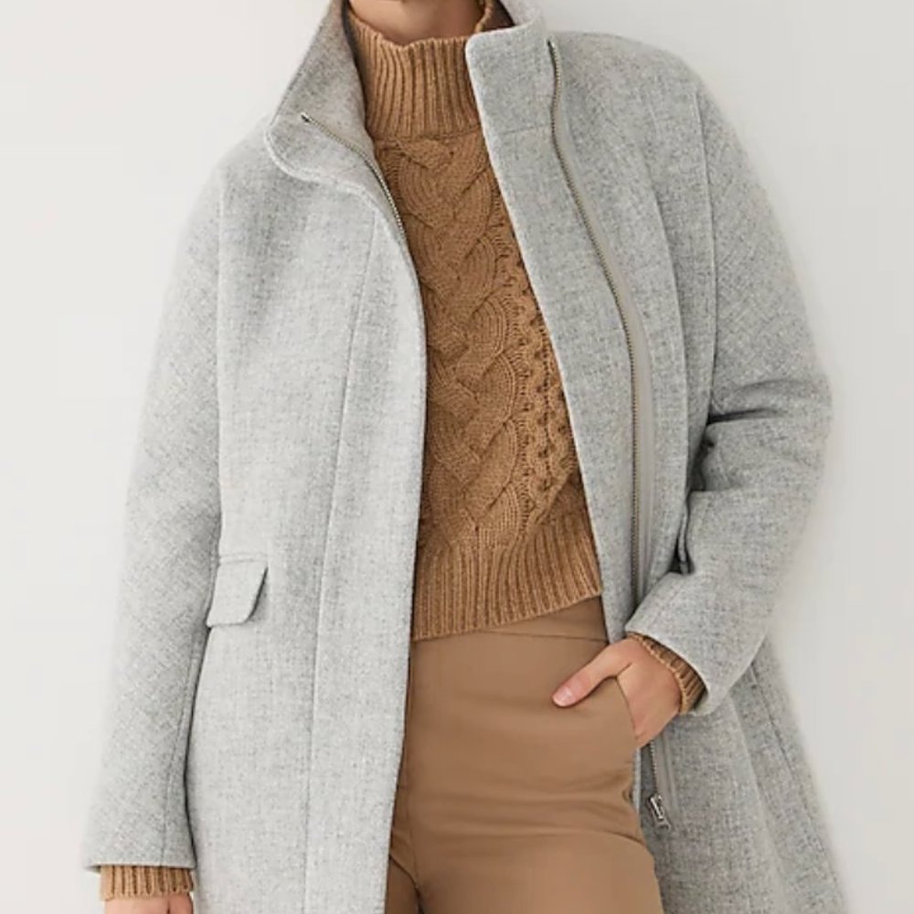 NWT JCrew Petite Cocoon Heather Gray Wool Coat in Sz 0